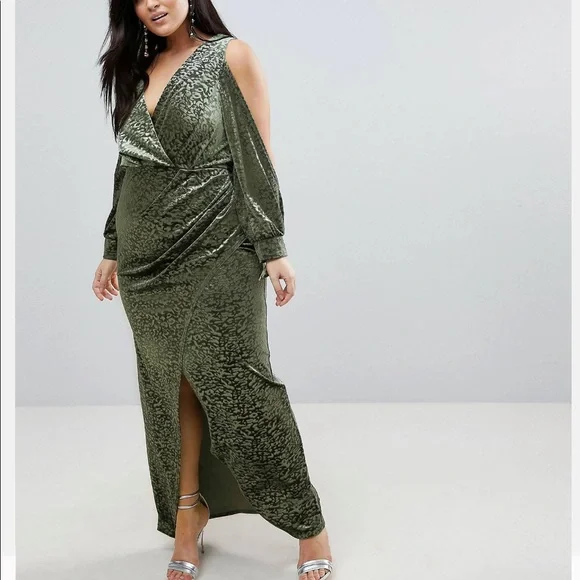 ASOS Dresses Asos Cold Shoulder Velvet Animal Devore Maxi